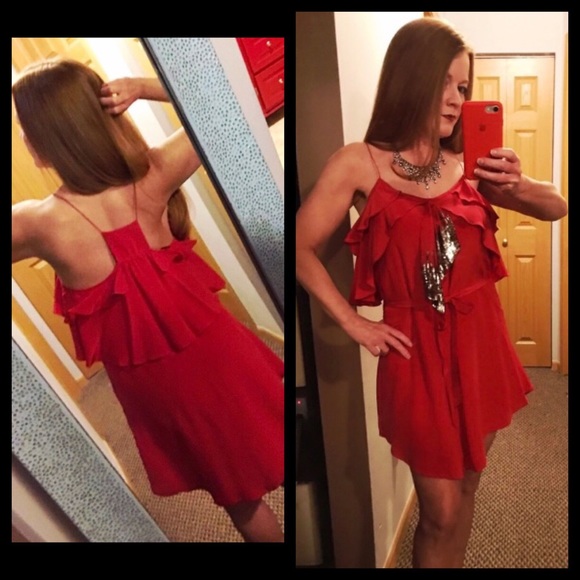 ❤️NWT Rachel Zoe BY ZOE Unique Red Silk Dress - Picture 1 of 7